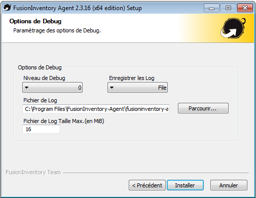 Agent FusionInventory Options de Debug