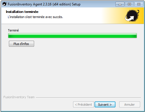 Agent FusionInventory Installation terminée