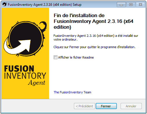 Agent FusionInventory Fin de l'installation