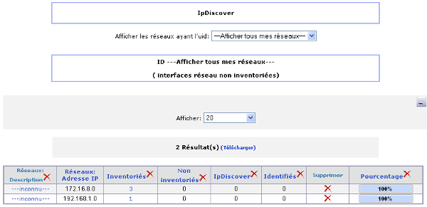 Console OCS IpDiscover Affichage des réseaux