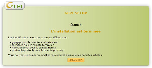 GLPI Setup Étape 4