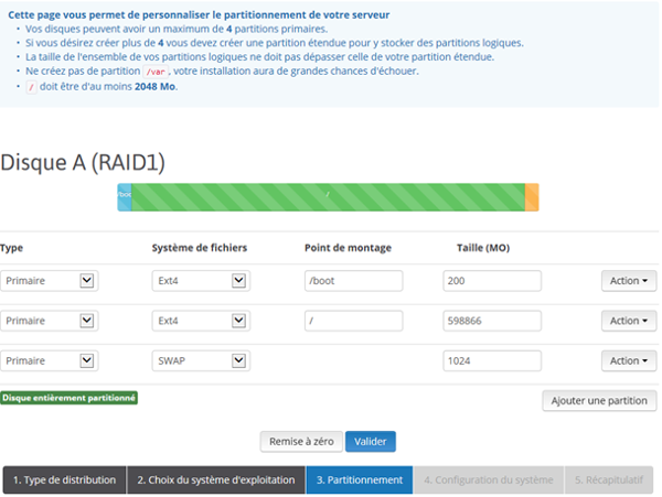 Console Online ESXi Partitionnement