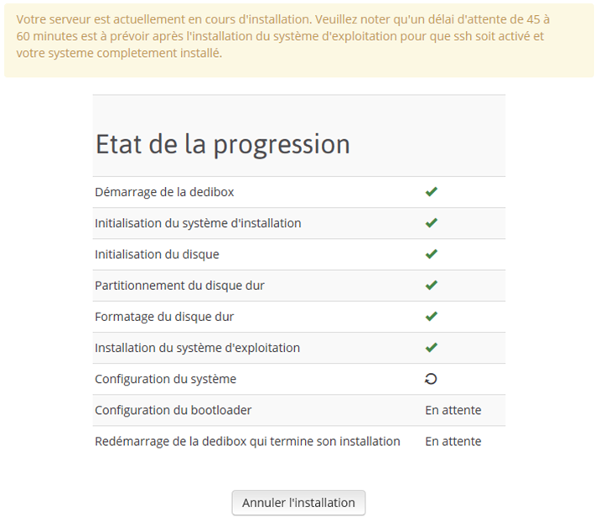 Console Online ESXi État de la progession