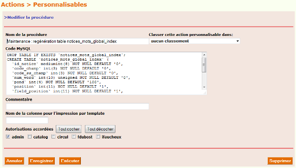 PMB Modifier la procédure SQL