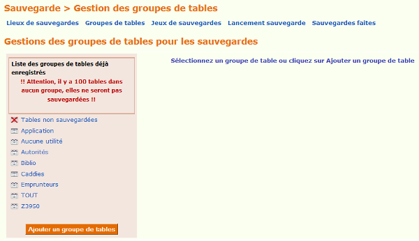 PMB Sauvegarde groupes de tables