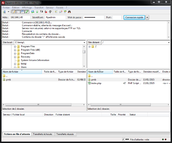 FileZilla, dossier PMB