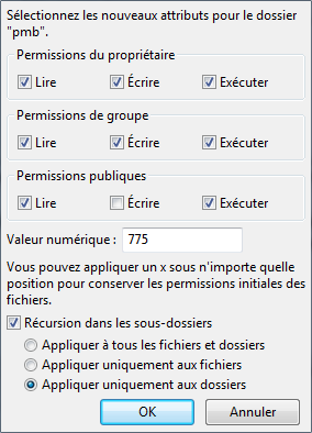 FileZilla Droits sur les dossiers