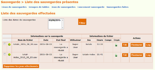 PMB PMB Liste des sauvegardes effectuées