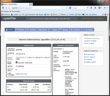 Openfiler - Openfiler Status