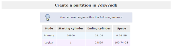 Openfiler - Partitions in /dev/sdb