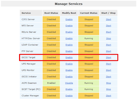 Openfiler - Manage Services