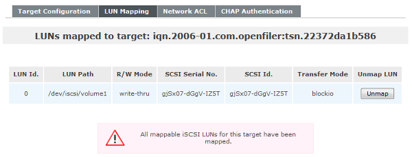 Openfiler - LUNs mapped