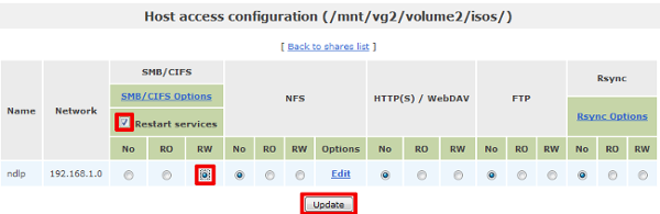 Openfiler Hosts access configuration