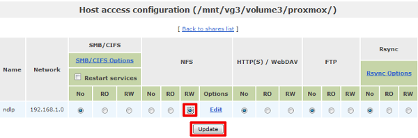 Openfiler Host access configuration