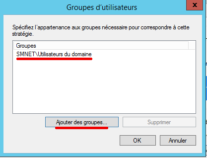 NPS Statégie réseau Groupes d'utilisateurs