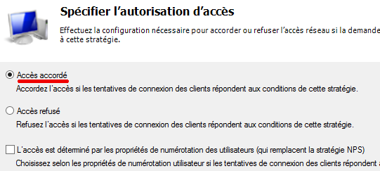 NPS Statégie réseau Autorisation d'accès