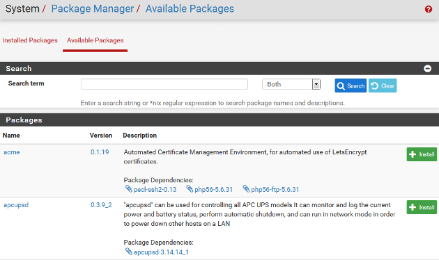 pfSense Available Packages