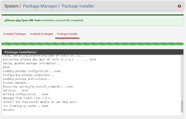 pfSense Package Manager Confirm completed