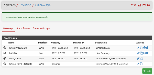 System - Routing - Gateways - Add