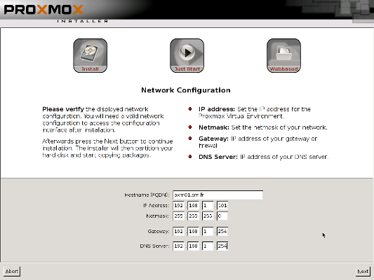 Fenêtre Network Configuration