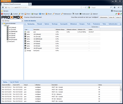 Console d'administration Web de Proxmox