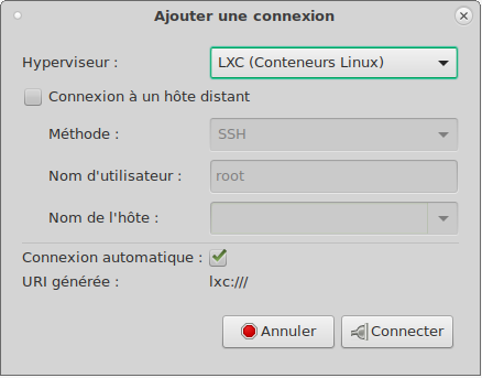 Ajouter une connexion LXC