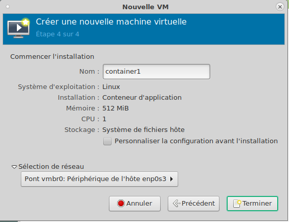 LXC Conteneur d'applications étape 4