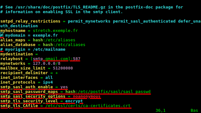 Fichier [/etc/postfix/main.cf] pour GMAIL