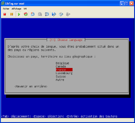 CentOS - Fenêtre choix du pays