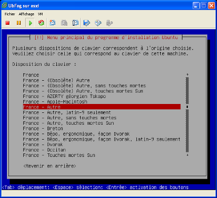 CentOS - Fenêtre Disposition du clavier