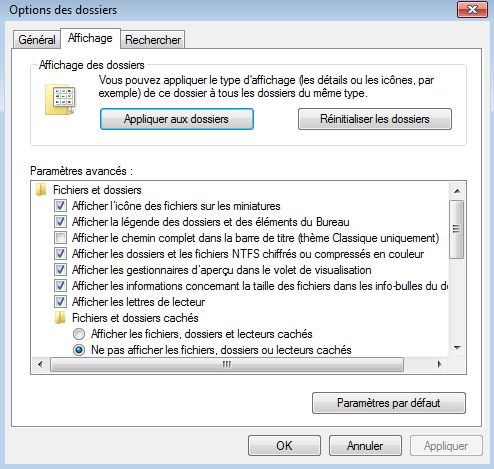 Options des dossiers