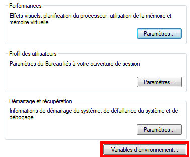 Paramètres système avancés Windows 7