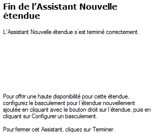 Fin de l'Assistant Nouvelle étendue