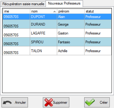 Gestion 6 Nouveaux Professeurs