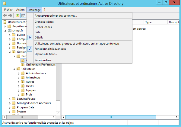 Console Utilisateurs et ordinateurs AD