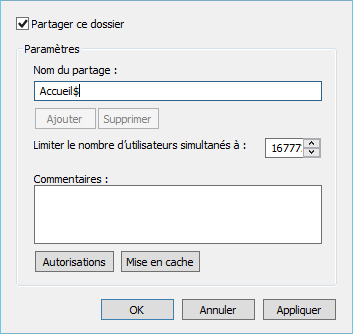 Partage du dossier Accueil