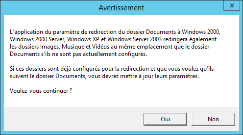 Avertissement Redirection du dossier Documents