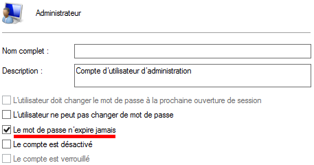 Windows Server 2012 R2 - Propriétés du compte Administrateur