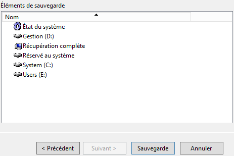 Éléments de sauvegarde