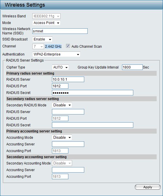 DLink DWL-3260AP Wireless Settings