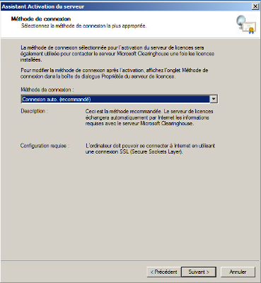 Activation du serveur - Méthode de connexion