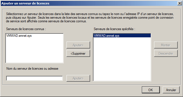 Ajouter un serveur de licences