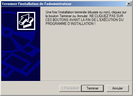 Terminer l'installation de l'administrateur