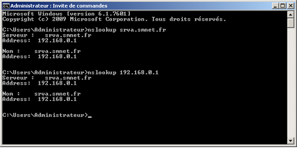 Serveur A Commande nslookup