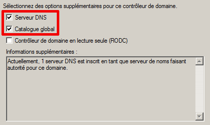 Serveur B Domaine Options supplémentaires