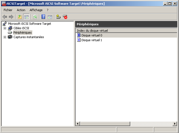 Serveur SAN Microsoft iSCSI Target Périphériques