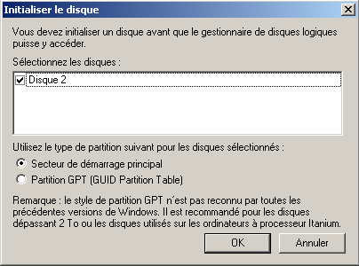 Serveur A Initialiser le disque