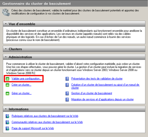 Serveurs A Gestionnaire du cluster de basculement