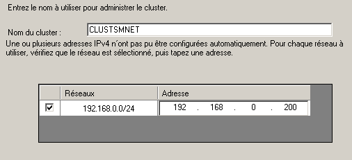 Serveurs A Nom pour l'administration du cluster