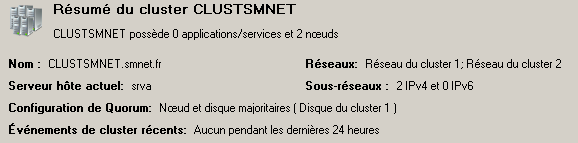 Serveurs A Résumé du cluster CLUSTSMNET